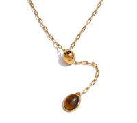 DEJIN 58cm Stainless Steel Natural Tiger Stone Shell Drop Adjustable Chain Necklace Gold Color Charm Arrivals Jewelry