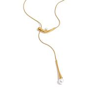 DEJIN 74cm Stainless Steel Pearls Drop Long Chain Necklace That Goes Down The Chest Stylish Unique Chic Attractive Jewelry