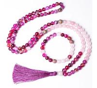 DEJIN 8mm Rose Quartz Beaded 108 Mala Necklace Meditation bracelet Set for Women