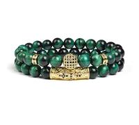 DEJIN 8mm Tiger Eye Stone Beads Bracelet Elastic Natural Stone Yoga Bracelet For Women Men Cubic Zirconia Balls 2pcs Set
