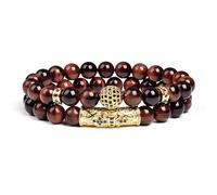 DEJIN 8mm Tiger Eye Stone Beads Bracelet Elastic Natural Stone Yoga Bracelet For Women Men Cubic Zirconia Balls 2pcs Set
