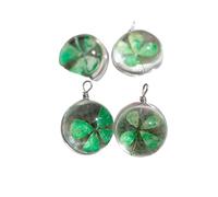 DEJIN Bicolor Dome Glass Beads With Real Dried Flowers Peach Blossom & Four-Leaf Clover Charms
