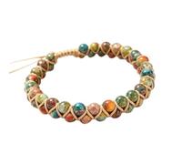 DEJIN Bohemian Natural Emperor Stone Beaded Bracelet For Women, Hand Braided Adjustable Rope Woven Bangle Fashion Healing Stone Wrist Jewelry Gift