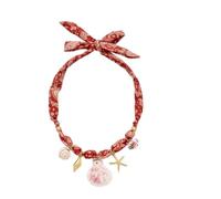 DEJIN Boho Red Paisley Fabric Bandana Choker Necklace For Women, Adjustable Knot Scarf Chain With Shell Starfish Conch Ocean Copper Charms Vacation Beach Jewelry Gift