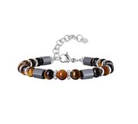 DEJIN Classic Natural Stone Volcanic Rock Tiger Eye Bead Bracelet Stainless Steel Adjustable Chain Link Wristband For Men Jewelry