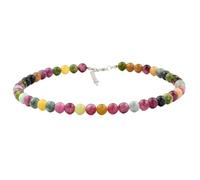 DEJIN Colorful Tourmaline Beaded Necklace Summer Boho Style Natural Stone Round Beads Handmade Mother's Day Gift,8mm Beads