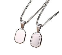 DEJIN Custom Initial Geometric Necklaces For Men, Stainless Steel Square Rectangle Pendant, A-Z Letter Collar Gifts For Him,SILVER-P,60CM