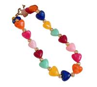 DEJIN Dopamine Multicolor Heart Acrylic Beaded Choker Necklace For Women, Bohemian Sweet Fresh Clavicle Chain Summer Fashion Jewelry Gift