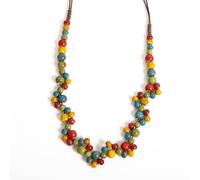 DEJIN Handcrafted Multicolor Red And Green Ceramic Bead Necklace Adjustable Wax Cord Bohemian Ethnic Can Also Be Worn As Headp