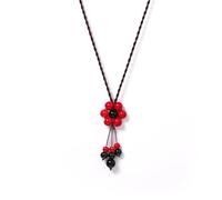 DEJIN Handcrafted Red And Black Ceramic Bead Necklace With Chinese Knot Long Bohemian Ethnic Style