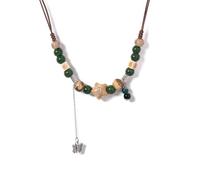 DEJIN Handmade Ceramic Beaded Necklace Adjustable Vintage Tribal Amber Butterfly Tassel Pendant Long For Women