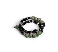 DEJIN Handmade Double-Layer Ceramic Bracelet Ice Crack Beaded Stretchable Unisex Vintage Style,A Ice Crack Green