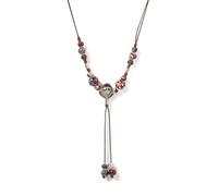 DEJIN Handmade Vintage Ceramic Beaded Necklace Adjustable Boho Ethnic Noble Drunk Red Tassel Pendant For Women