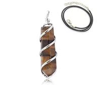 DEJIN Hexagonal Pendent Neckalce Natural Stone Quartz Lapis Opal Amethyst Pink Crystal Stone Hexagonal Column Pendant Only ,Tiger Eye Stone