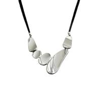 DEJIN Minimalist Irregular Geometric Silver Pendant Choker Necklace For Women, Black Leather Cord Adjustable OL Elegant Simple Clavicle Chain Versatile Daily Jewelry Gift