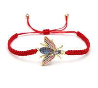 DEJIN Multicolor Blue Purple Cubic Zirconia Stones Little Bee Red String Handmade Bracelet Women Girl Lovely Animal