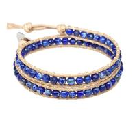 DEJIN Natural Stone Bohemian Wrap Bead Bracelet Lapis Lazuli 2 Strands Multilayer Leather Rope Woven Bangle For Women Men