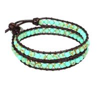 DEJIN Natural Stone Bohemian Wrap Bead Bracelet Lapis Lazuli 2 Strands Multilayer Leather Rope Woven Bangle For Women Men