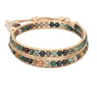 DEJIN Natural Stone Bohemian Wrap Bead Bracelet Lapis Lazuli 2 Strands Multilayer Leather Rope Woven Bangle For Women Men