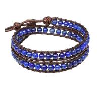 DEJIN Natural Stone Bohemian Wrap Bead Bracelet Lapis Lazuli 2 Strands Multilayer Leather Rope Woven Bangle For Women Men