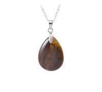 DEJIN Natural Stone Crystal Pendant Teardrop Necklace For Diy Necklace Earrings Making Friendship Gift For Men And Women,Silver-Tiger Eye