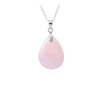 DEJIN Natural Stone Crystal Pendant Teardrop Necklace For Diy Necklace Earrings Making Friendship Gift For Men And Women,Silver-Rose Quartz