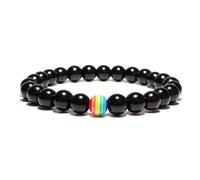 DEJIN Obsidian Bead Bracelet, Natural 6/8/10mm Stone Strand For Men & Women Pride Casual,8mm
