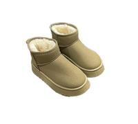 DEJIN Platform Snow Boots For Women Mini Boots Winter Faux Suede Ankle Boots With Fur Lined Outdoor Fuzzy Cozy Fashion Boots(Khaki,7)