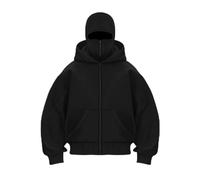 DEJIN Polar Mask Hoodie, Men's Fashion Down Full Zip Hoodie with Face Mask, Balaclava Warm Windproof Sweatshirt (UK, Alpha, M, Regular, Regular, Black)
