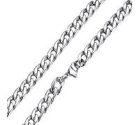 DEJIN Stainless Steel Curb Cuban Chain Silver Color Necklace For Men Casual Accessories,7MM,60CM
