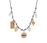 DEJIN Summer Sea Love Wind Starfish Pearl Love Pendant Colorful Rope Necklace Gold Plated Color Preserved,Golden Eye Necklace