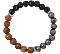 DEJIN Triple Protection Bracelet:Tiger Eye, Black Obsidian, & Hematite 8mm Round Protection Crystals (stone Stretch Bracelet),5pcs