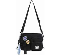 DEJIN Unisex - Starlush Sling, Fashion Crossbody Bag with Cute Accessories, Casual Simple Zipper Messenger Bag for Travel, Outdoors, Sports (Black)