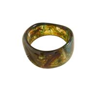 DEJIN Vintage Marbled Swirl Oval Wide Chuy Resin Bangle For Women, Semi-Transparent Green & Brown I Dye Pattern Thick Wrist Cuff, Artistic Fluid Painting Resin Bracelet Jewelry Gift