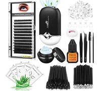 Dejiovey Eyelash Extension Kit - Individual Eyelash Extension Accessories with Curvature Mix 0.07D from 8 to 15 mm Glue Remover USB Eyelash Fan Tweezers Cushion