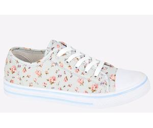 Dek Divine Floral Womens Plimsoll Shoes | Plimsolls | Light Grey Floral | UK Size 7