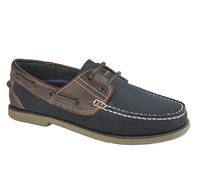 DEK Mens Leather Moccasin Boat Shoes with Non-Marking Anti-Shock Stitched Sole Nubuck Brown/Navy 10 UK