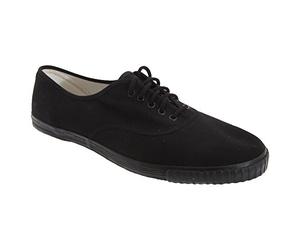 Dek Unisex 4 Eyelet PE School Plimsolls Canvas Shoes - Black Canvas, Mens UK 9 / EU 43