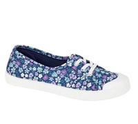Dek Womens/Girls Low Cut Canvas Shoes/Slip On Pumps with Elastic Lace Blue Floral 3 UK