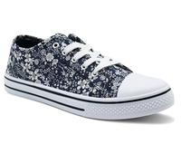 DEK Womens Ladies Canvas Lace Up Denim Floral Baseball Sneakers Casual Flat Plimsoll Trainers Fashion Pumps (Navy Floral, UK Footwear Size System, Adult, Women, Numeric, Medium, 6)