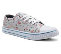 DEK Womens Ladies Canvas Lace Up Denim Floral Baseball Sneakers Casual Flat Plimsoll Trainers Fashion Pumps (Grey Floral, UK Footwear Size System, Adult, Women, Numeric, Medium, 5)