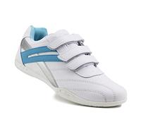 Dek Womens Ladies Triple Touch Fasten Casual Flat Pumps Active Running Walking Trainers (White/Blue, Numeric_7)