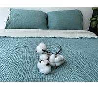 DEKADRON 100% Cotton Muslin Throw Blanket, 4 Layers Bedspread, Soft Turkish Cotton Muslin Bed Cover, Reversible Coverlet, Petrol Green (230x260 cm)