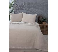 DEKADRON 100% Cotton Muslin Throw Blanket, 4 Layers Bedspread, Soft Turkish Cotton Muslin Bed Cover, Reversible Coverlet, Mink/Beige (230x260cm)