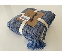 DEKADRON 100% Cotton Muslin Throw Blanket, 4 Layers Bedspread, Soft Turkish Cotton Muslin Bed Cover, Reversible Coverlet, Indigo Blue (Throw 120x180cm)