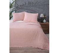 DEKADRON 100% Cotton Muslin Throw Blanket, 4 Layers Bedspread, Soft Turkish Cotton Muslin Bed Cover, Reversible Coverlet, Powder Pink (King Size 95x102-230x260cm)