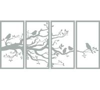 DEKADRON Metal Wall Decor, Leafy Branch 4 Panel, Home Living Room Decor, Wall Sign, Metal Wall Art, Interior Decoration, Indoor Outdoor Hangings, Silver (175x88cm)