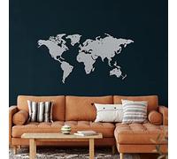 DEKADRON Metal Wall Decor, World Map 4Parts, Home Living Room Decor, Wall Sign, Metal Wall Art, Interior Decoration, Indoor Outdoor Hangings, Silver (100x52cm)