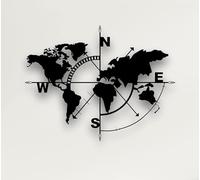 DEKADRON Metal World Map Wall Art Compass, Metal Wall Decor, Home Office Living Room Decoration (Black, 140 x 104 cm)
