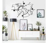 DEKADRON Metal World Map Wall Art Compass, World Map Without Borders, Metal Wall Decor (98x75 cm)